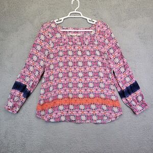 Caffe Marrakesh Women's Shirt Plus‎ Size 3XL Pink Blue Long Sleeve Tie-Dye Retro